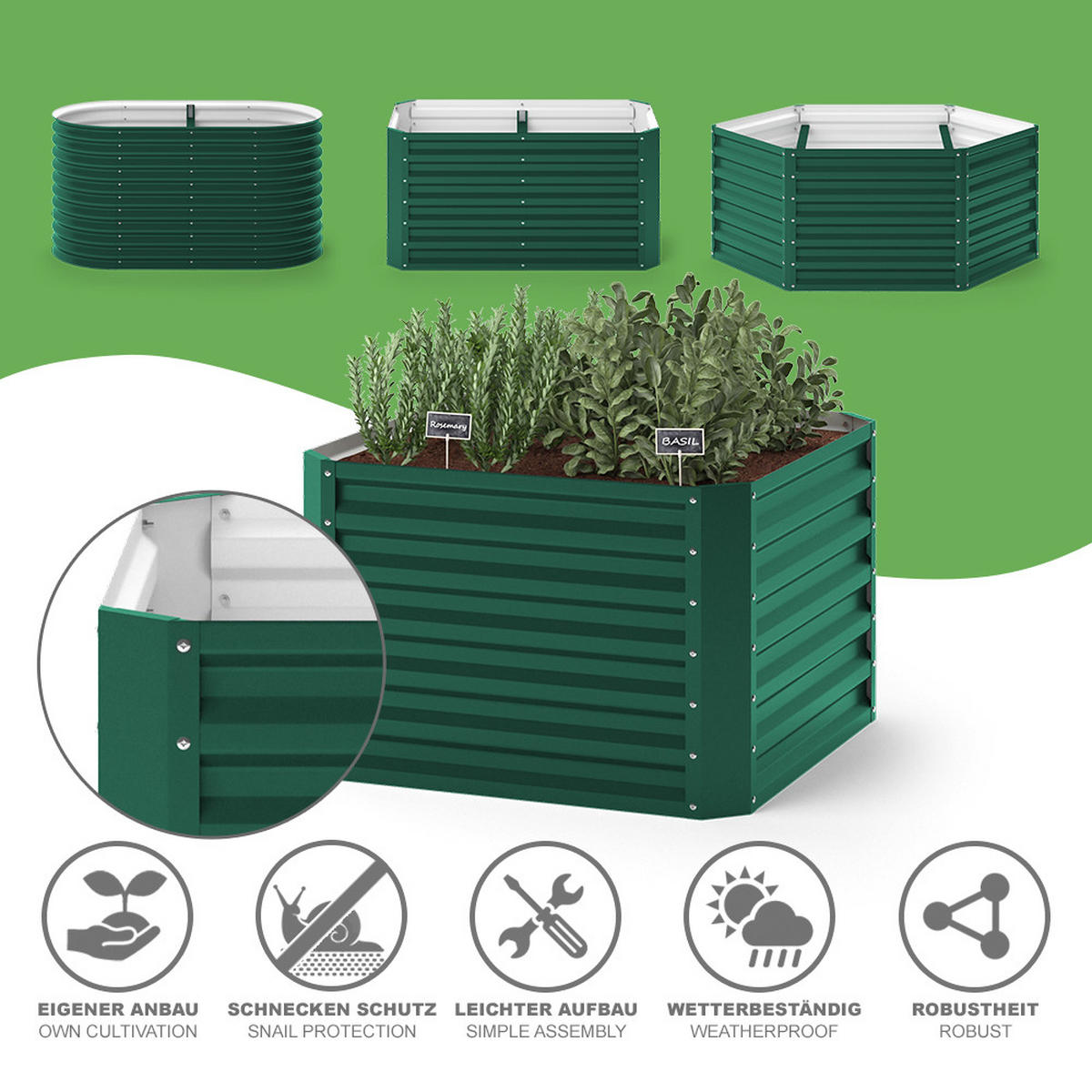 HOCHBEET Grün 90 x 90 cm - Grün, Metall (90/60/90cm) - OK-Living