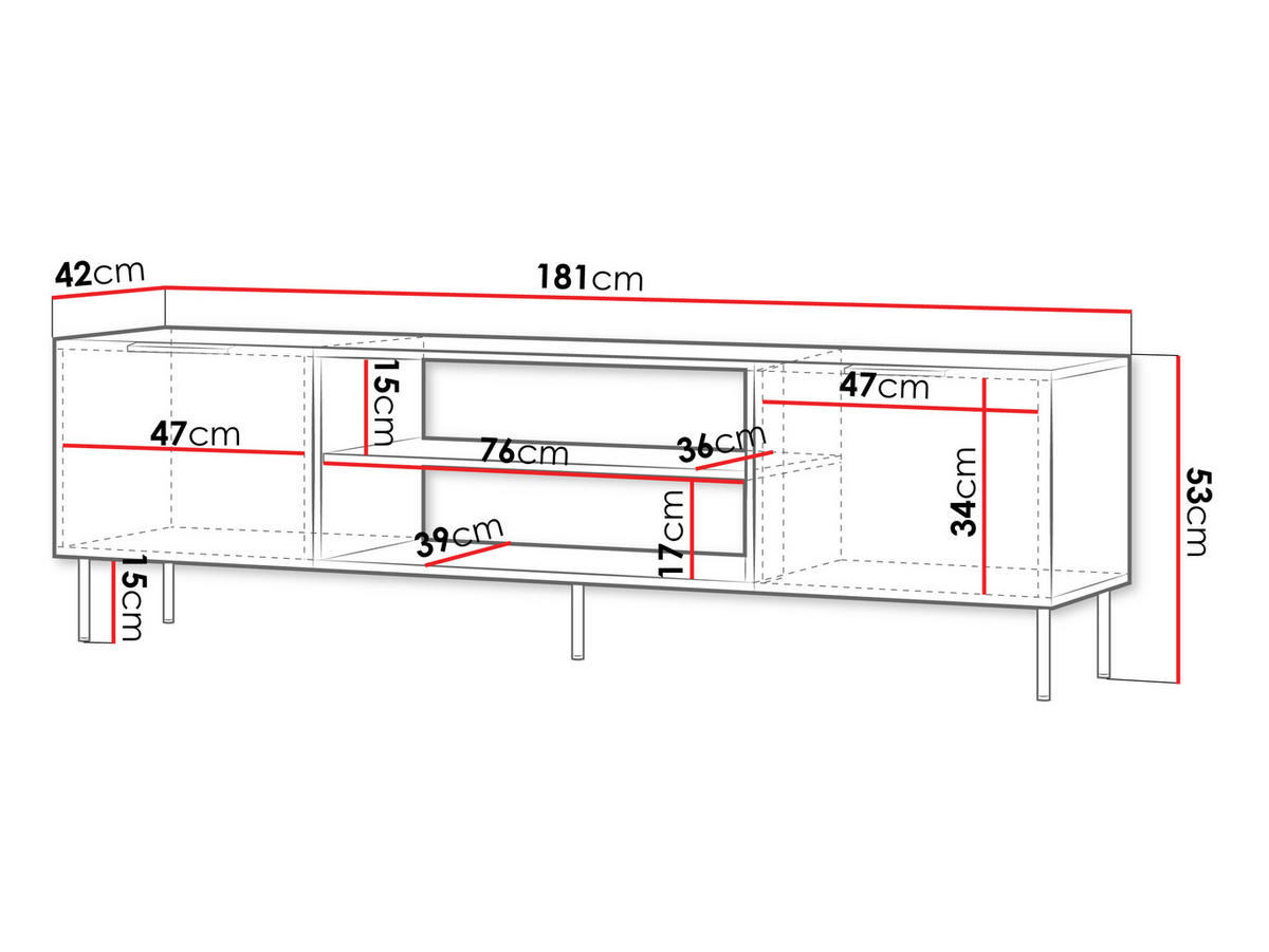 TV-LOWBOARD Almera 06 - Kaschmir/Nussbaumfarben, Holzwerkstoff/Metall (181/53/42cm) - MIRJAN24