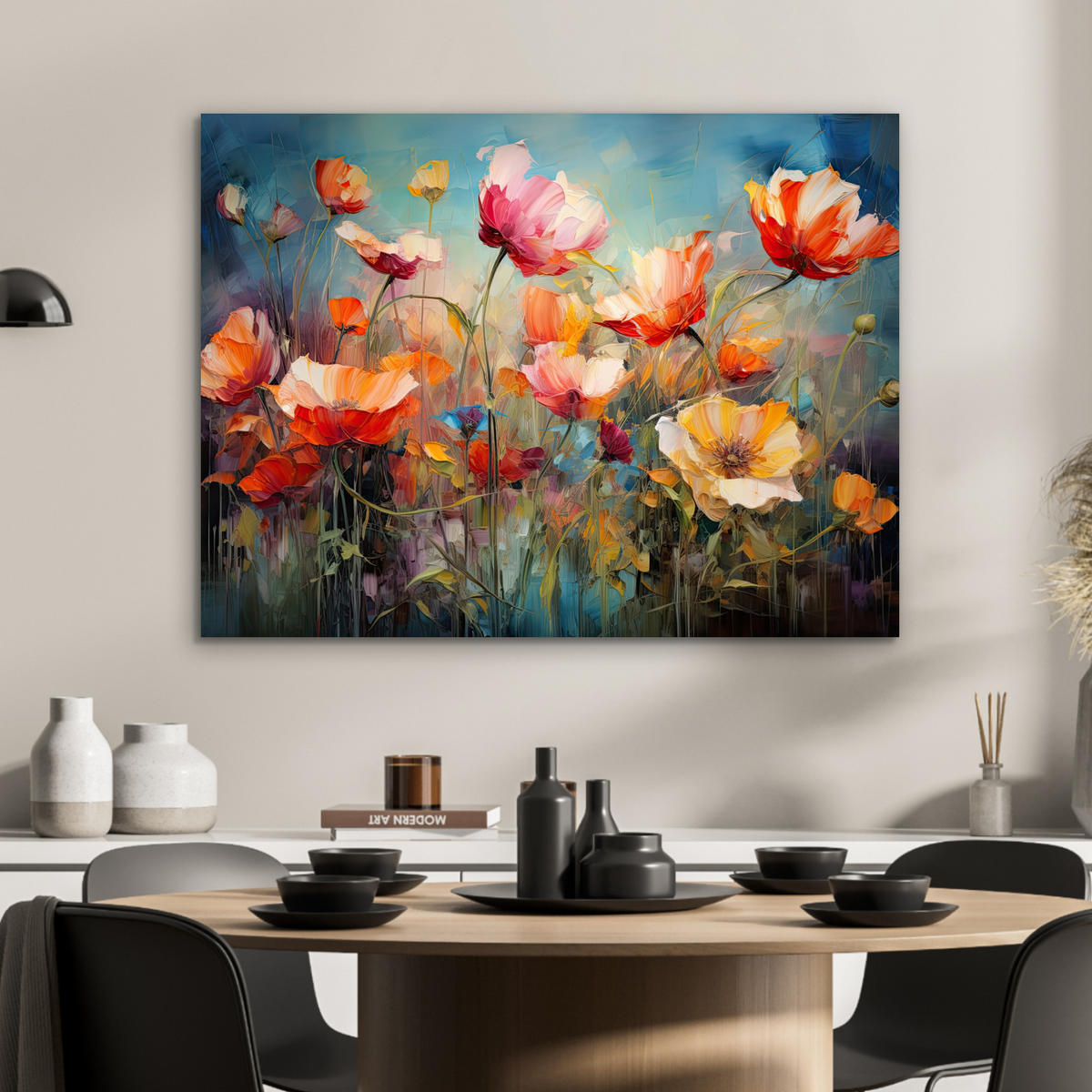 METALLBILD Blumen - Aquarell - Kunst - Botanisch - Natur 80x60 cm - Orange, Metall (80/60cm) - MuchoWow