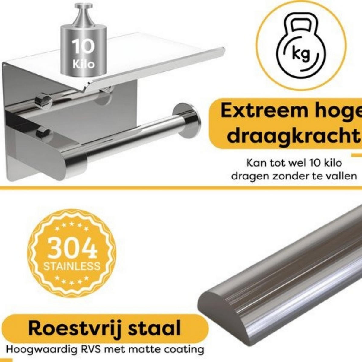 TOILETTENPAPIERHALTER Silber mit Ablage klebend bohrfrei für Toilettenpapier - Grau, Metall (9.5/10/14cm) - MCBOSON