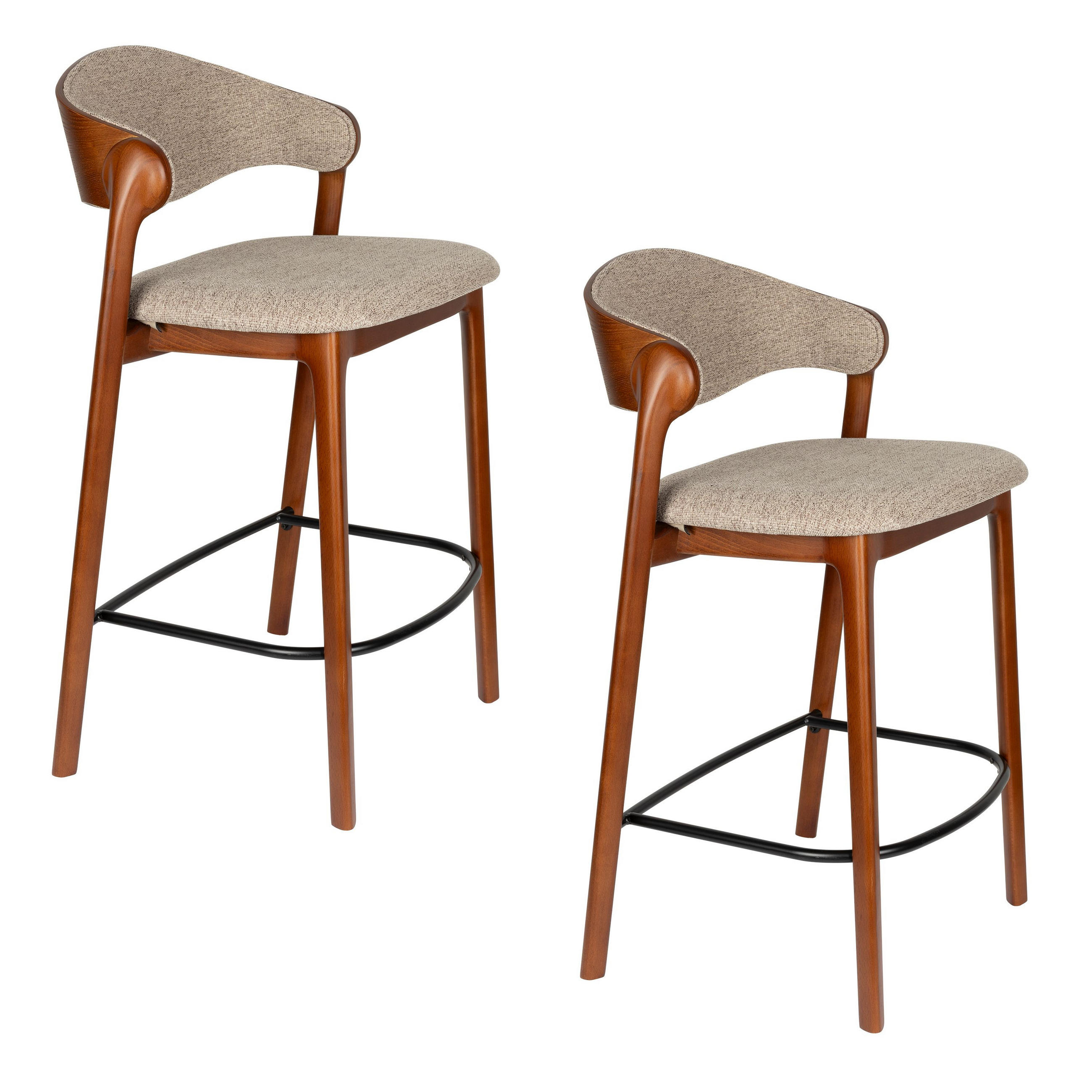 BARHOCKER Babington Rückenlehne 65 cm Walnuss - 2 er Set - Beige/Braun, Holz (57.7/91.5/51.4cm) - Dutchbone