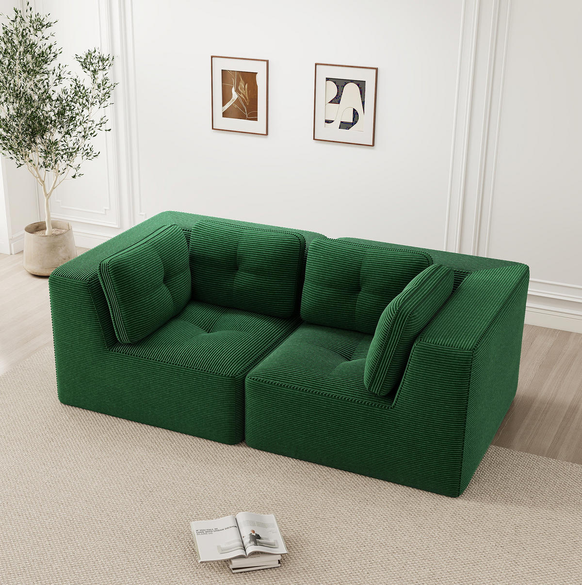 SOFA 208/104/69 cm in Grün aus Cord, modular und rahmenlos - Grün, Textil (104/69/208cm) - Flora Grace