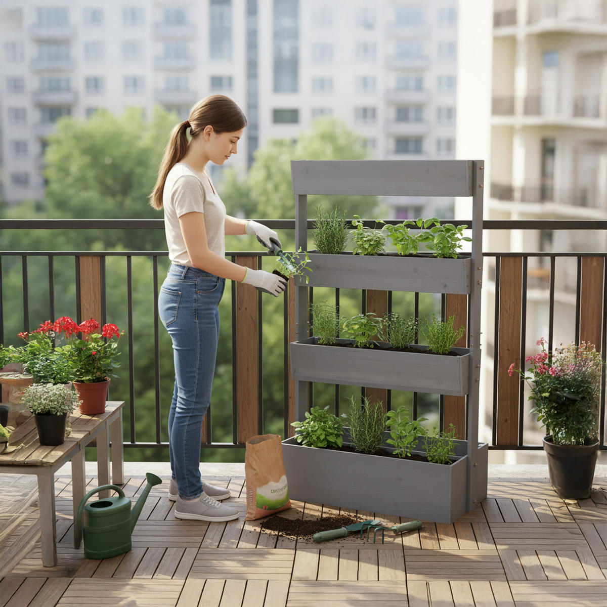 VERTIKALBEET - Braun, Holz/Textil (85/140/48cm) - Relaxdays