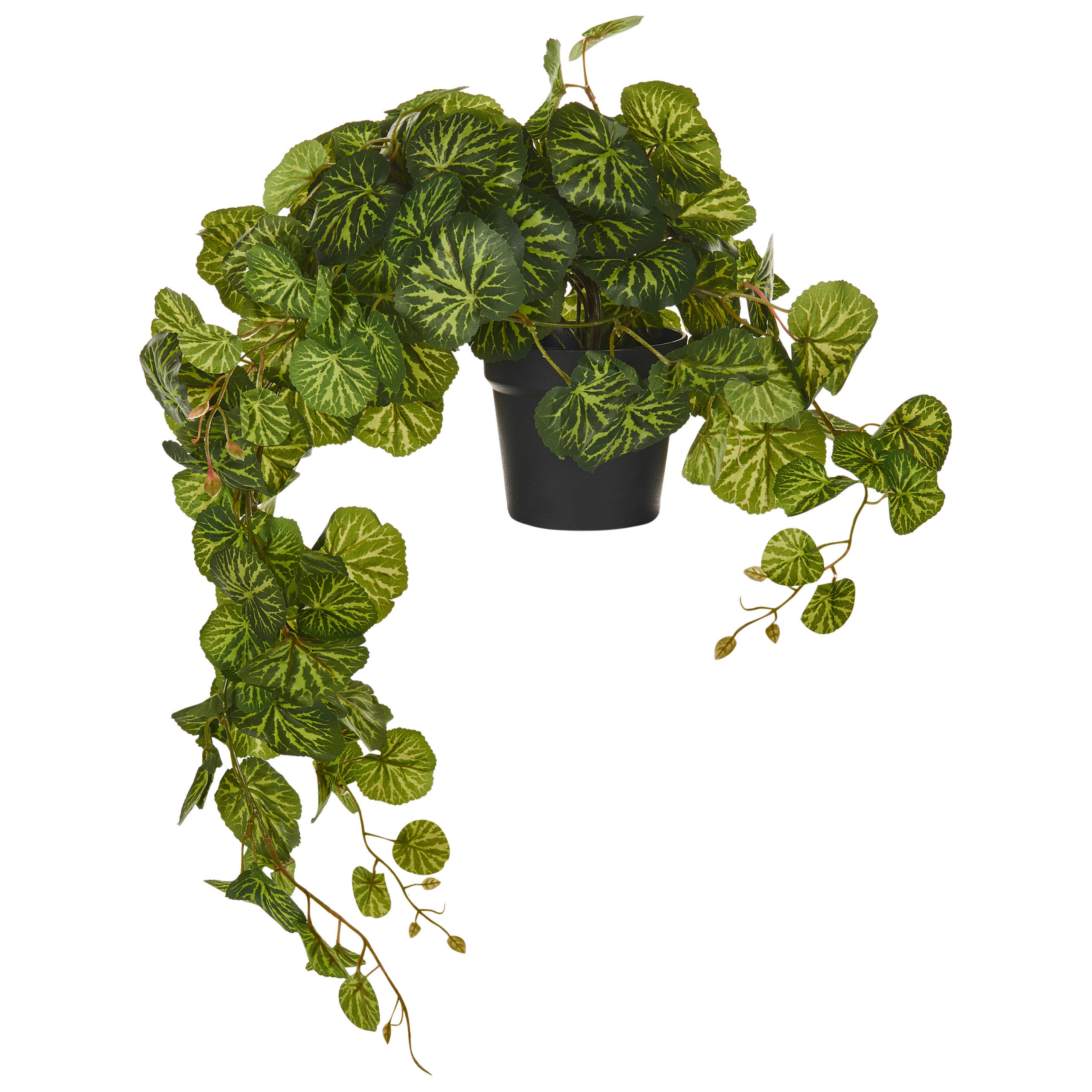 KÜNSTLICHE Hängepflanze 37 cm Grün/Schwarz Strawberry Begonia - Schwarz/Grün, Kunststoff (37cm) - Beliani