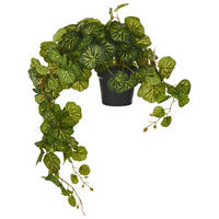 KÜNSTLICHE Hängepflanze 37 cm Grün/Schwarz Strawberry Begonia - Schwarz/Grün, Kunststoff (37cm) - Beliani