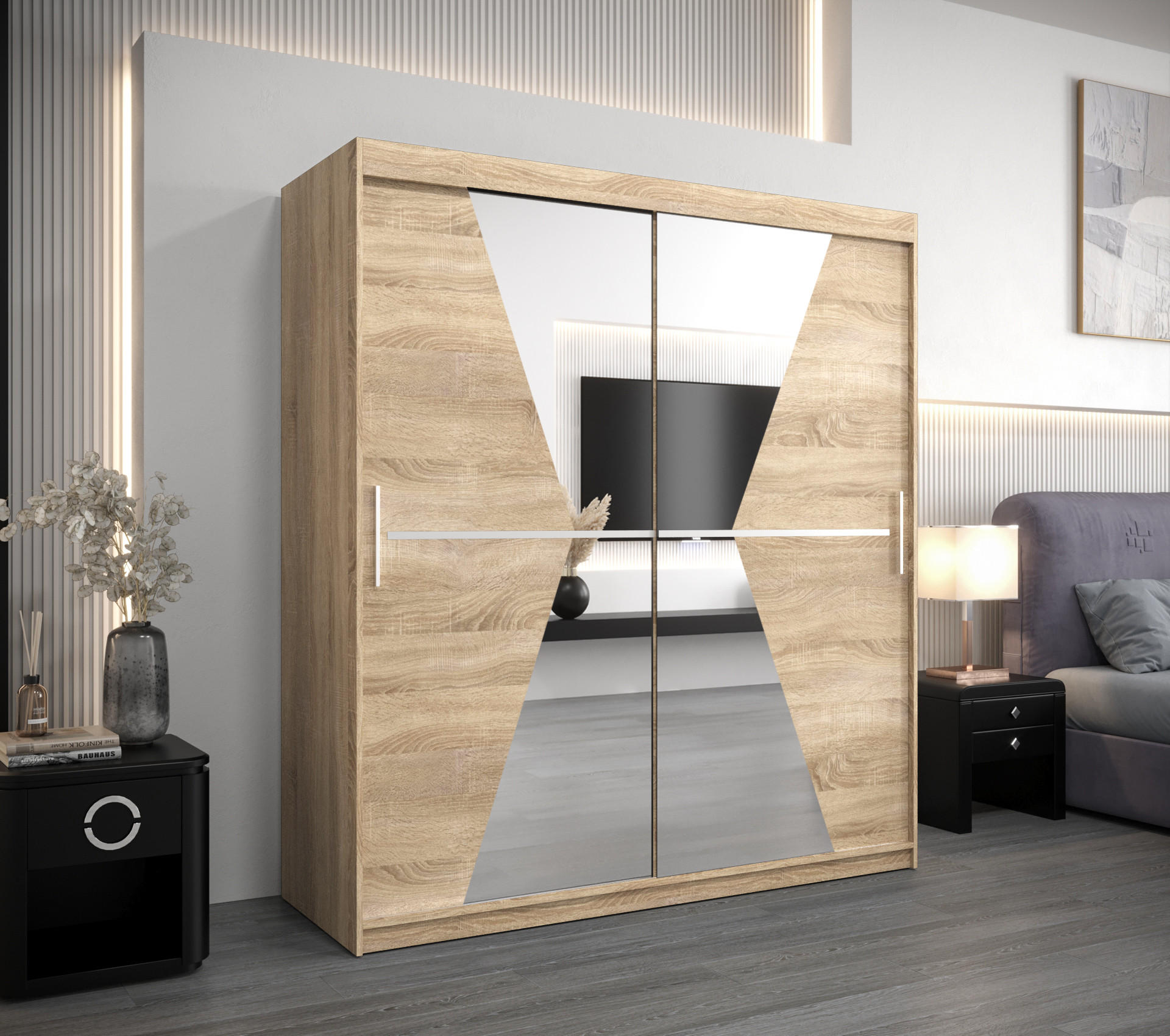 SCHWEBETÜRENSCHRANK 200/180/62 2-türig - Silberfarben/Sonoma Eiche, Holz/Kunststoff (180/200/62cm) - Abiks Möbel