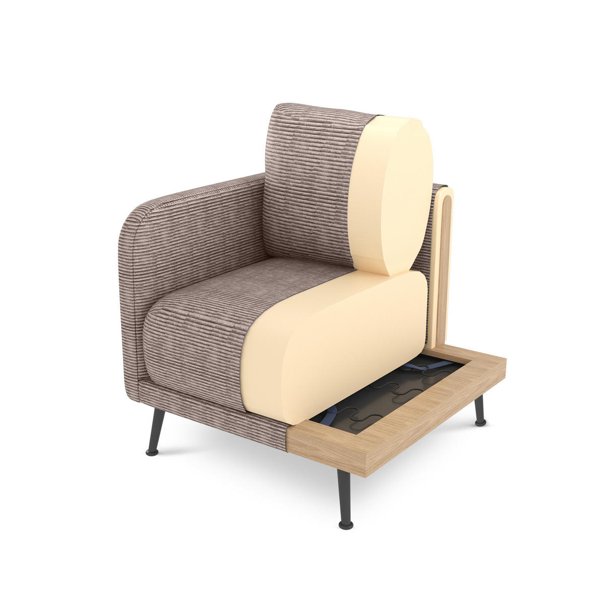 DESIGNER-SESSEL Emma aus Cord in Taupe - Taupe/Schwarz, Holz/Holzwerkstoff (71/81/75cm) - Sicaan