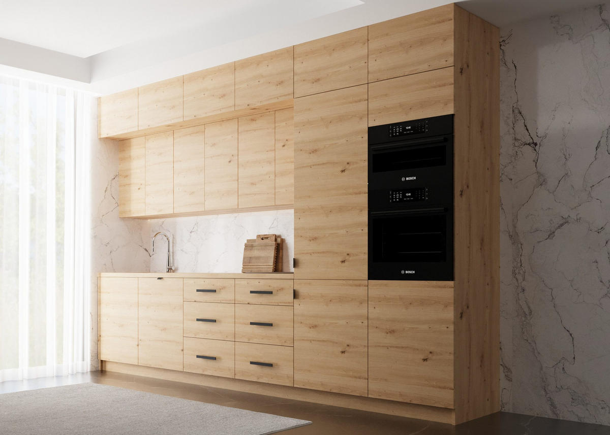 KÜCHENZEILE 360 cm - Nexa K50-G360 - in Woodline / Matt - Schwarz/Eiche Artisan, Holz/Metall (360/212/582cm) - ROYAL24_MARKT