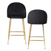 BARHOCKER 2er Set Samt Lehne Goldgestell Skandi-Stil Gepolstert, Schwarz 50x50x102 cm - Goldfarben/Schwarz, Textil/Metall (50/102/50cm) - KADIMA DESIGN