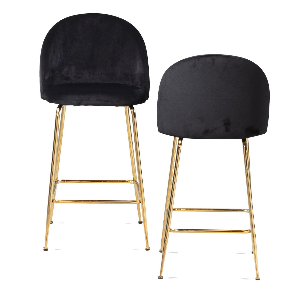 BARHOCKER 2er Set Samt Lehne Goldgestell Skandi-Stil Gepolstert, Schwarz 50x50x102 cm - Goldfarben/Schwarz, Textil/Metall (50/102/50cm) - KADIMA DESIGN
