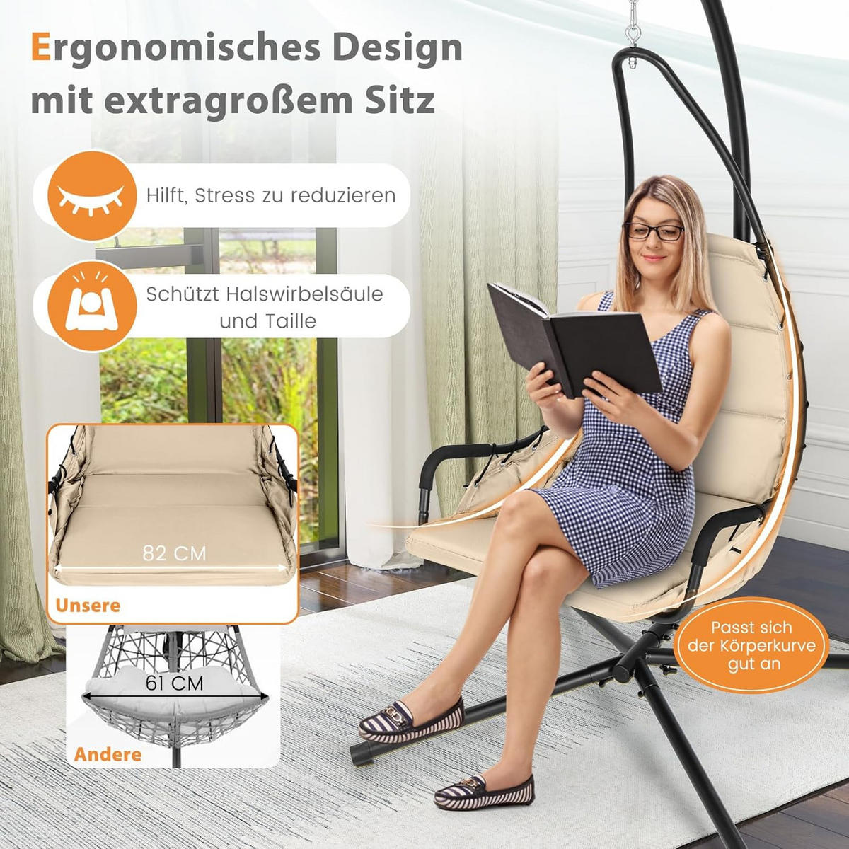 HÄNGESESSEL Beige - Beige, Metall (105/251/101cm) - COSTWAY
