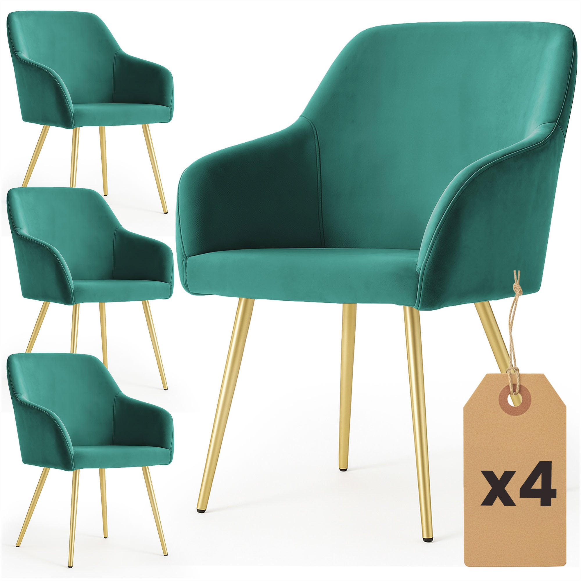 POLSTERSTUHL 4er Set, Metallbeine Grün, Gold 54,5/83/58 - Grün, Textil (55/83/58cm) - RAUMHIRSCH FURNITURE