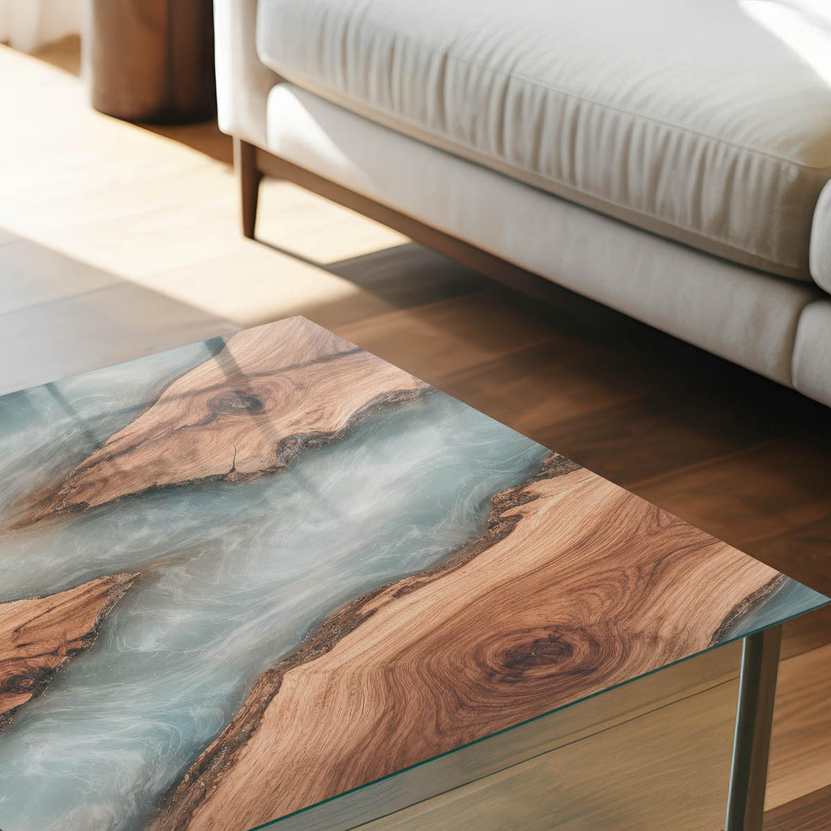 GLASPLATTE 80x60 cm – Fluss aus Holz - Beige, Glas (0.4/80/60cm) - ArtPrintCave