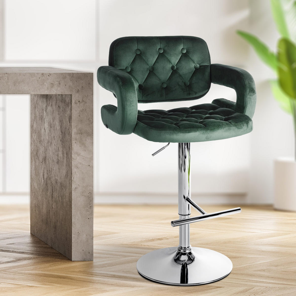 BARHOCKER Samt dunkelgrün - Dunkelgrün/Schwarz, Textil (62/103/55cm) - CLP
