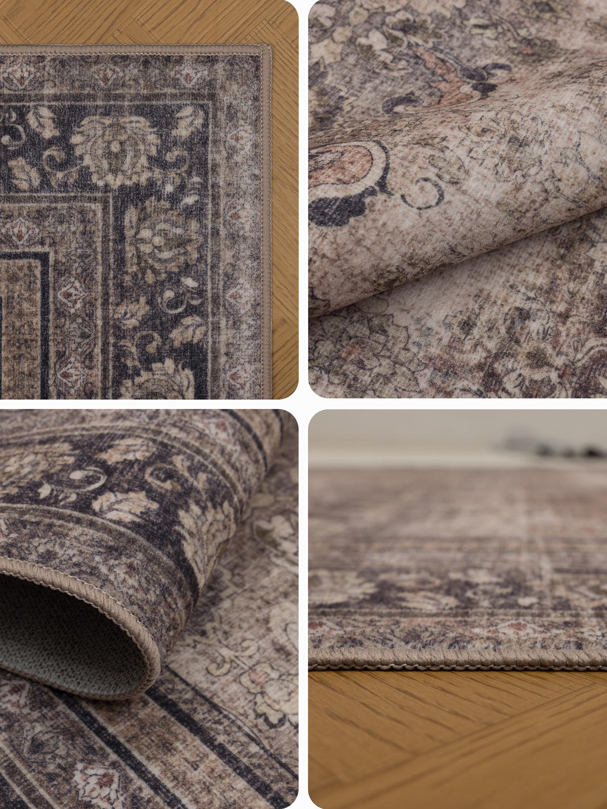 TEPPICH Kurzflor, waschbar, mit floralen Ornamenten, VERNANTE in Braun-Grau, 120 x 170 cm - Braun, Textil (120/170cm) - KADIMA DESIGN