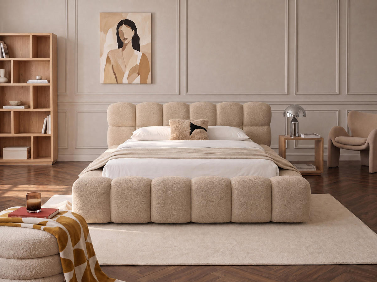 POLSTERBETT Mira Beige 180/200 cm Boucle mit Bettkasten - Beige, Textil/Metall (180/200cm) - wonello
