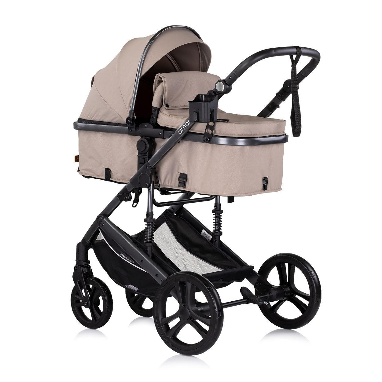 KOMBIKINDERWAGEN Amore 3 in 1 hellbraun Babyschale Adapter Wickeltasche Fußabdeckung - Beige, Metall (95/63/105cm) - Chipolino