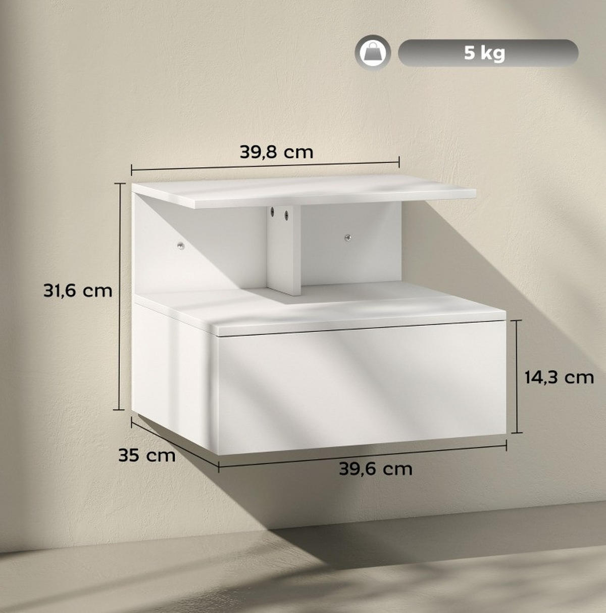 NACHTTISCH 39,8/35/31,6 cm weiß aus Holz mit Schublade - Weiß, Holz (35/31.6/39.8cm) - OKWISH