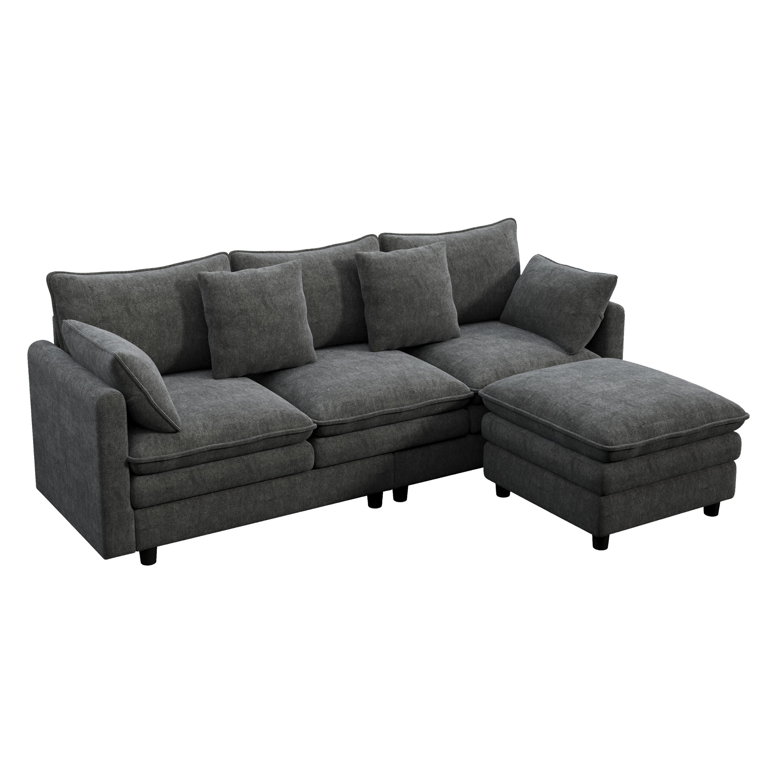 ECKSOFA mit Chaiselongue Chenille Grau 212/150/90 cm - Grau, Textil (212/150cm) - EVRYAE