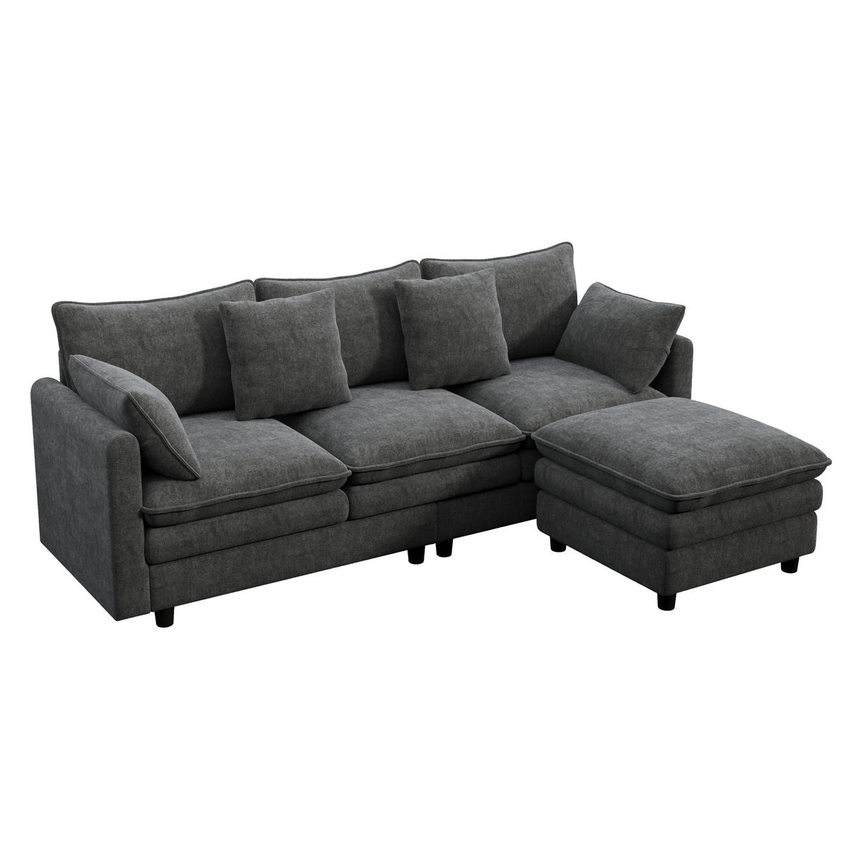 ECKSOFA 212/150/90 cm Grau mit 4 Zierkissen und 3 Rückenlehnen - Grau, Textil (212/150cm) - Oxeza