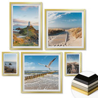 WANDBILDER 5er Set - 50x50 cm & 20x30 cm & 40x60 cm Goldrahmen - Palmen am Meer, blaues Wasser - Goldfarben, Kunststoff (40/60cm) - ArtPrintCave