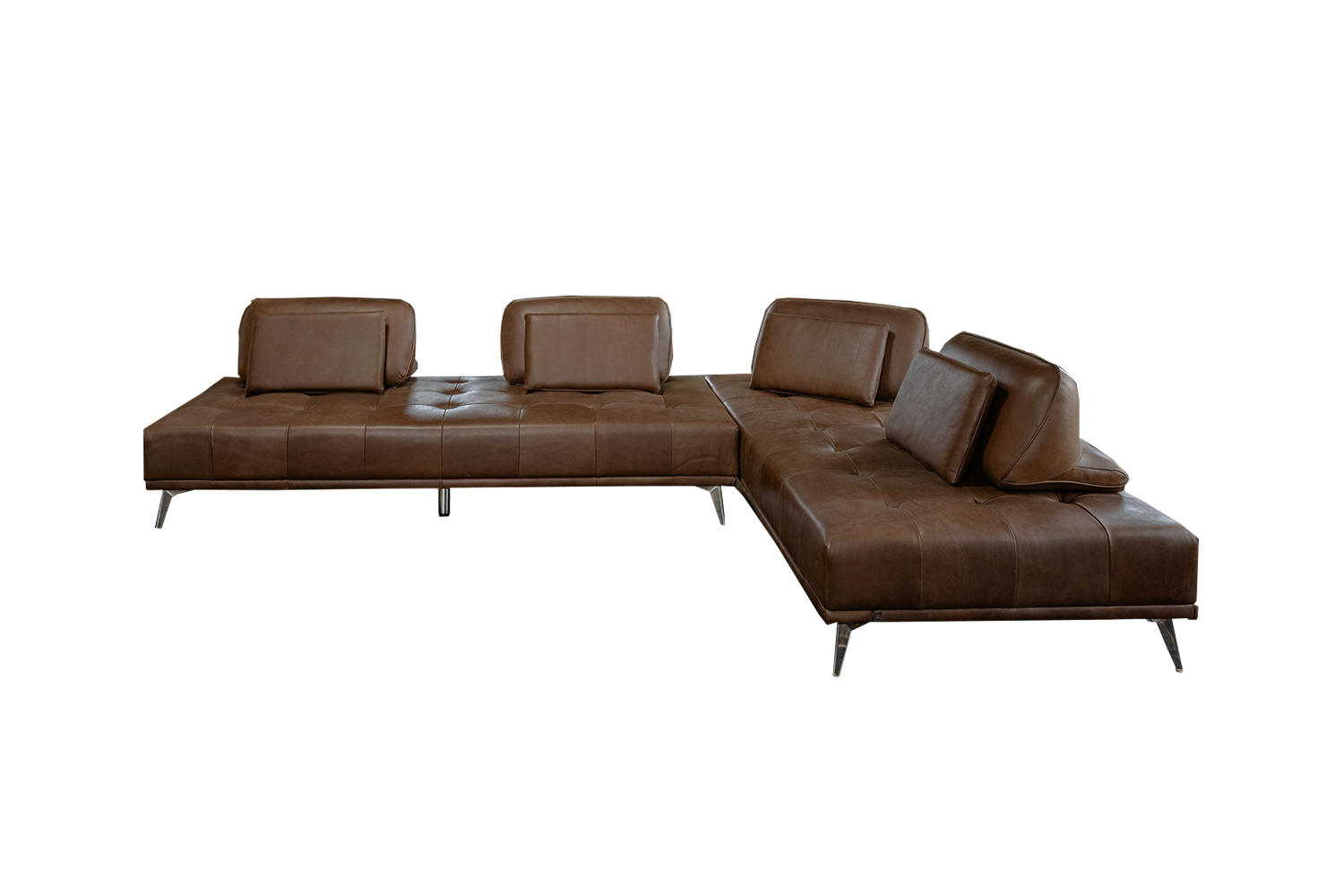 MODULSOFA WIOLO Dunkelbraun Leder - Dunkelbraun/Silberfarben, Leder/Metall (350/83/240cm) - KAWOLA