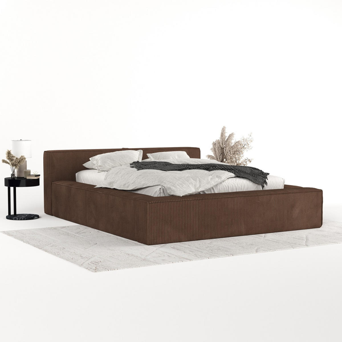 POLSTERBETT Casto mit Stauraum 140/200 cm Braun im Poso Stoff - Schwarz/Naturfarben, Holz/Holzwerkstoff (140/200cm) - AltaBeds
