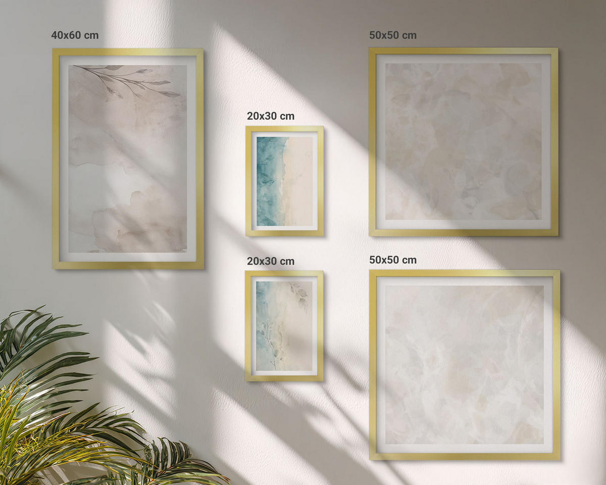 WANDBILDER 5er Set - 50x50 cm & 20x30 cm & 40x60 cm Goldrahmen - Aquarellmalerei-Textur - Goldfarben, Kunststoff (40/60cm) - ArtPrintCave