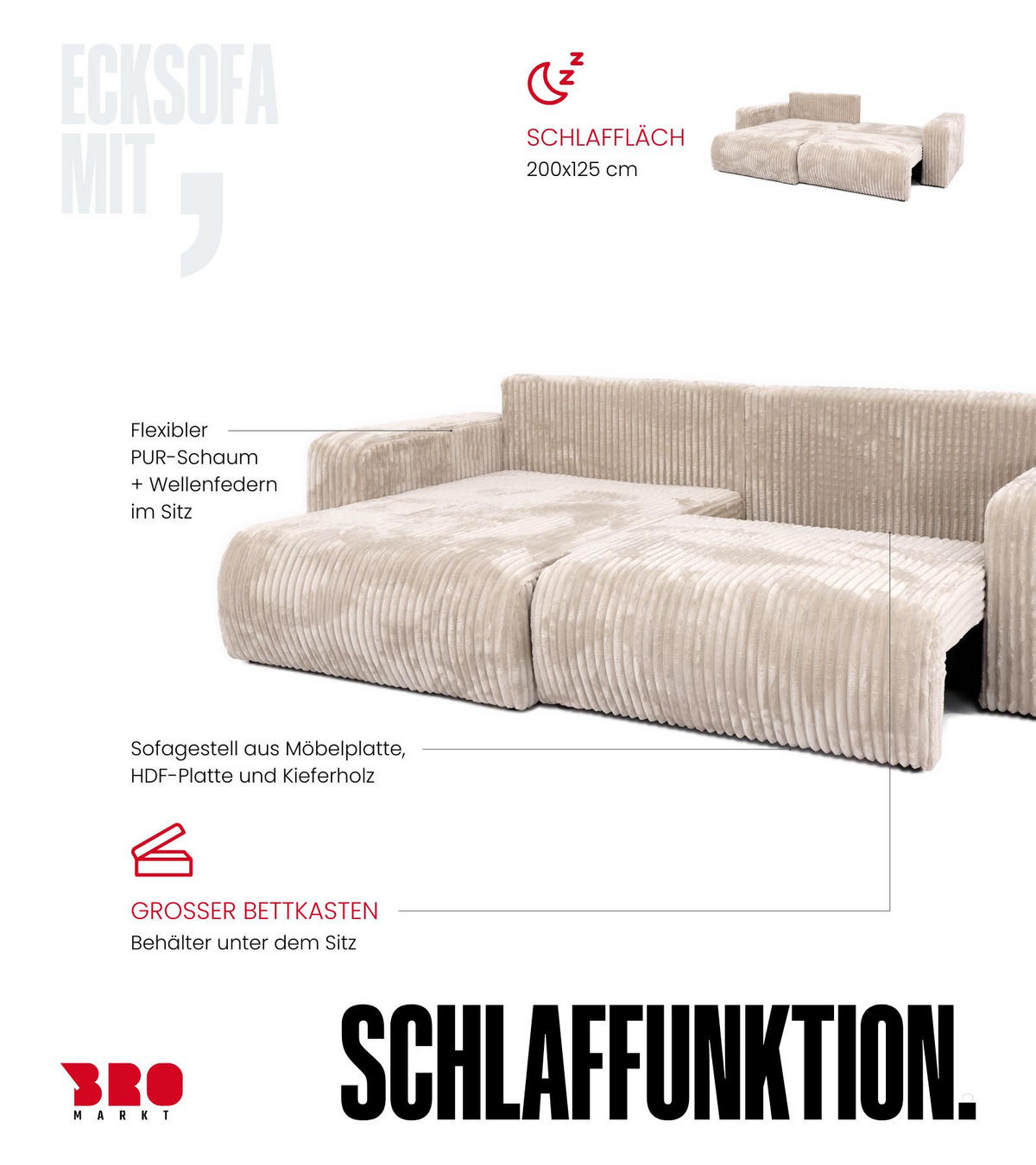 ECKSOFA mit Schlaffunktion TILIO Braun - Braun, Textil (244/148cm) - Bromarkt