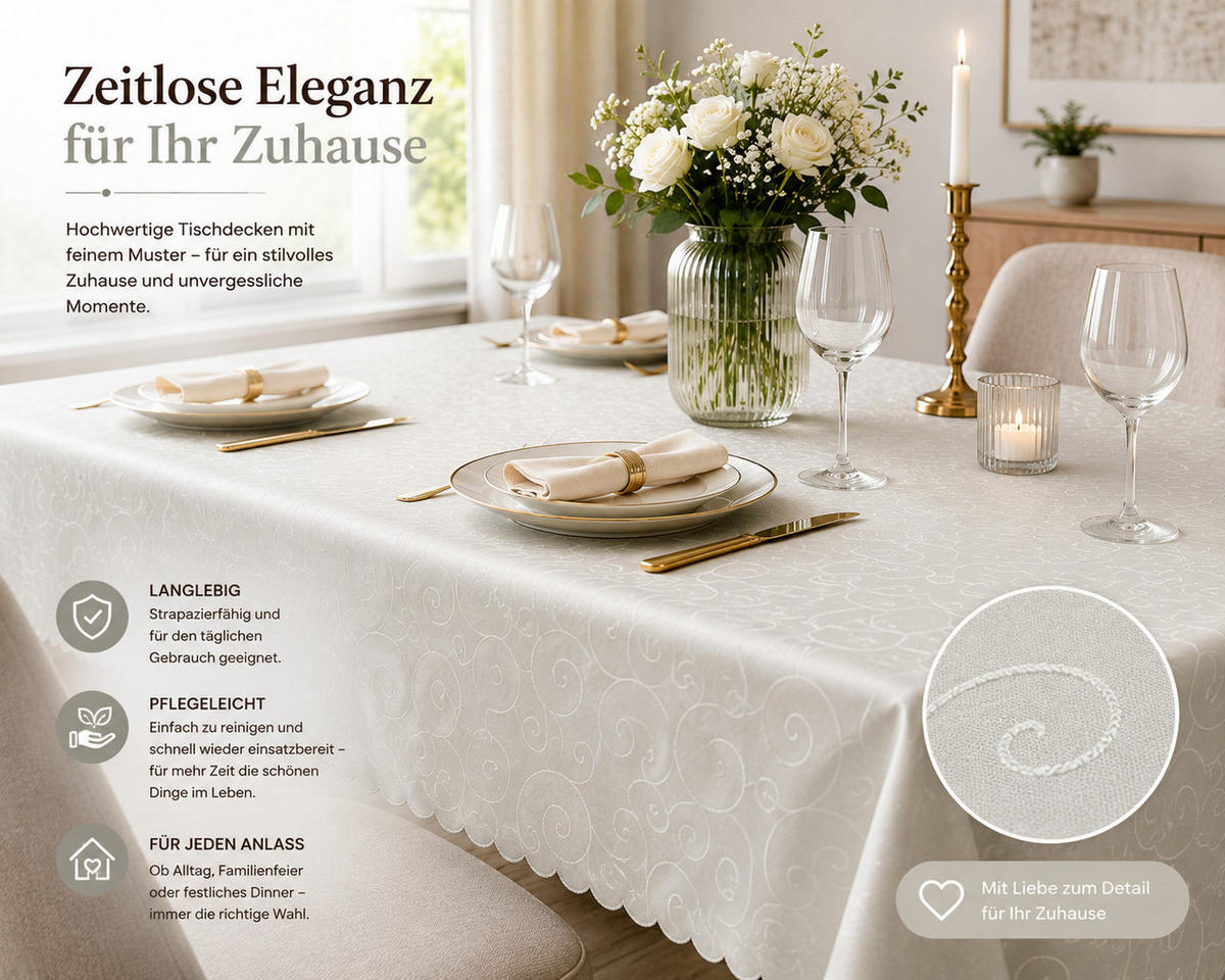 TISCHDECKE 160/400 cm Ornamente Champagner - Champagner, Textil (160/400cm) - TiborTex