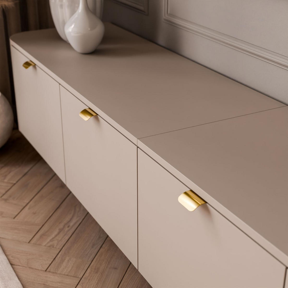 TV-HÄNGESCHRANK CELESTE mit LED-Beleuchtung, Golden Griffe - Kaschmir, Holzwerkstoff (200/33.5/40cm) - Lookway
