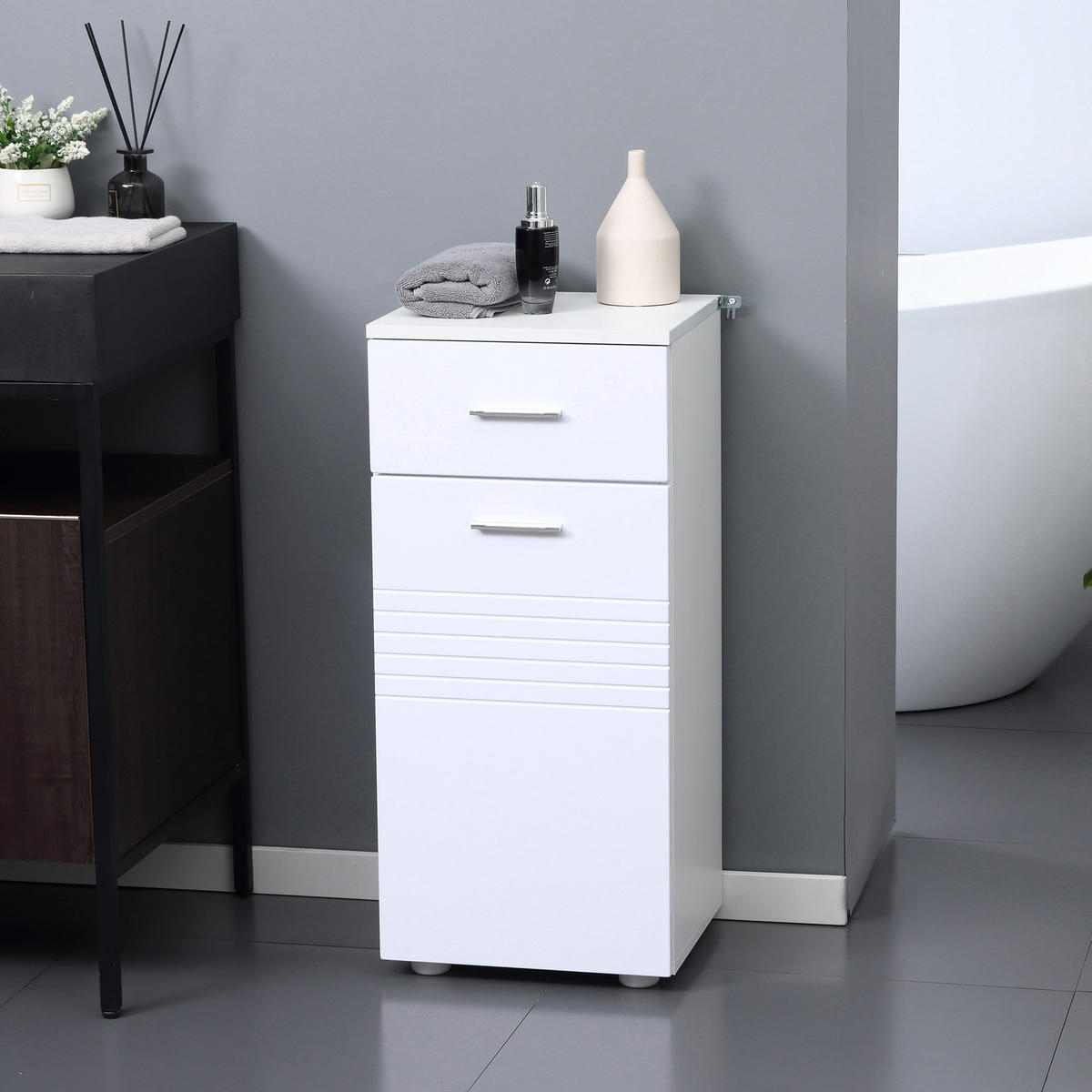 MIDISCHRANK DE-17361 mit Tür, Schublade & verstellbarem Regal Weiß - Weiß, Holzwerkstoff (30/77.5/35cm) - ComfortXL