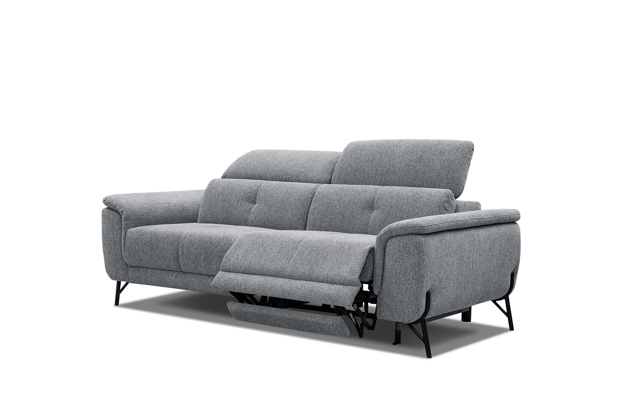 SOFA AVENA 3-Sitzer mit 1 Relaxfunktion, grau - Grau, Holzwerkstoff/Textil (204/80/108cm) - Courtois Laville