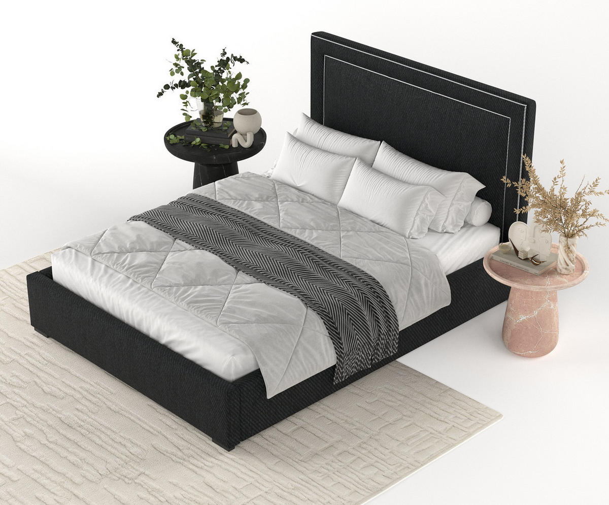 POLSTERBETT Como Schwarz 120/200 cm im Webstoff - Schwarz/Naturfarben, Holz/Holzwerkstoff (120/200cm) - Maison de Reve