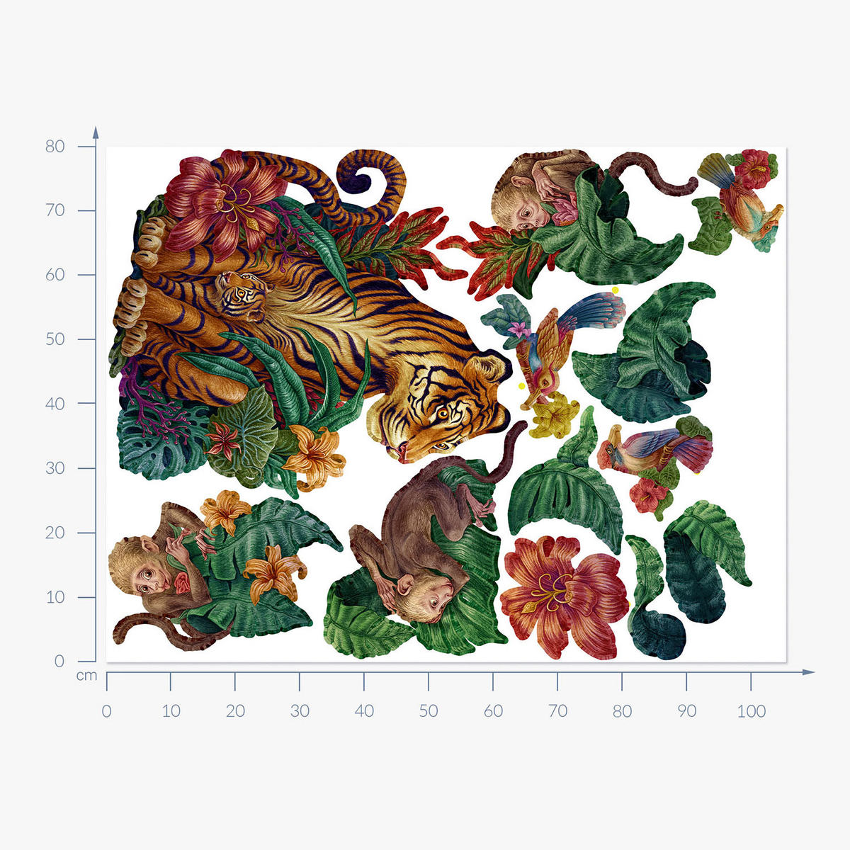 WANDAUFKLEBER 80x105cm - Dschungelsafari - Multicolor, Kunststoff (80/105/0.1cm) - Wallfluent