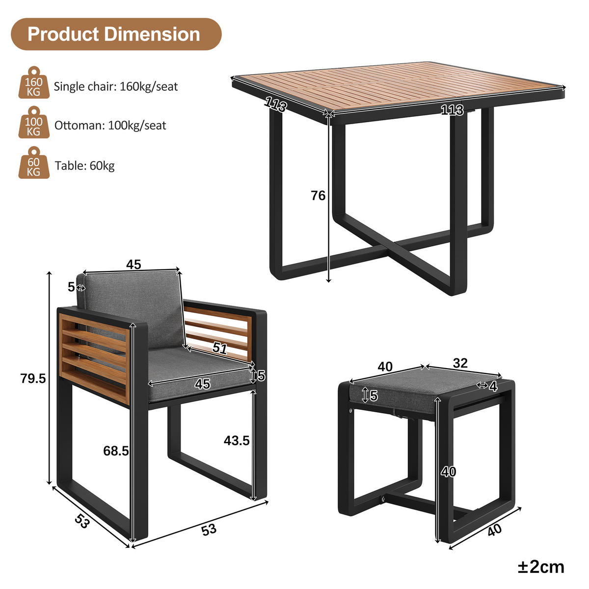 GARTENMÖBEL-SET Modernes 7-tlg. Natur/Beige - Grau, Holz - ComfortXL