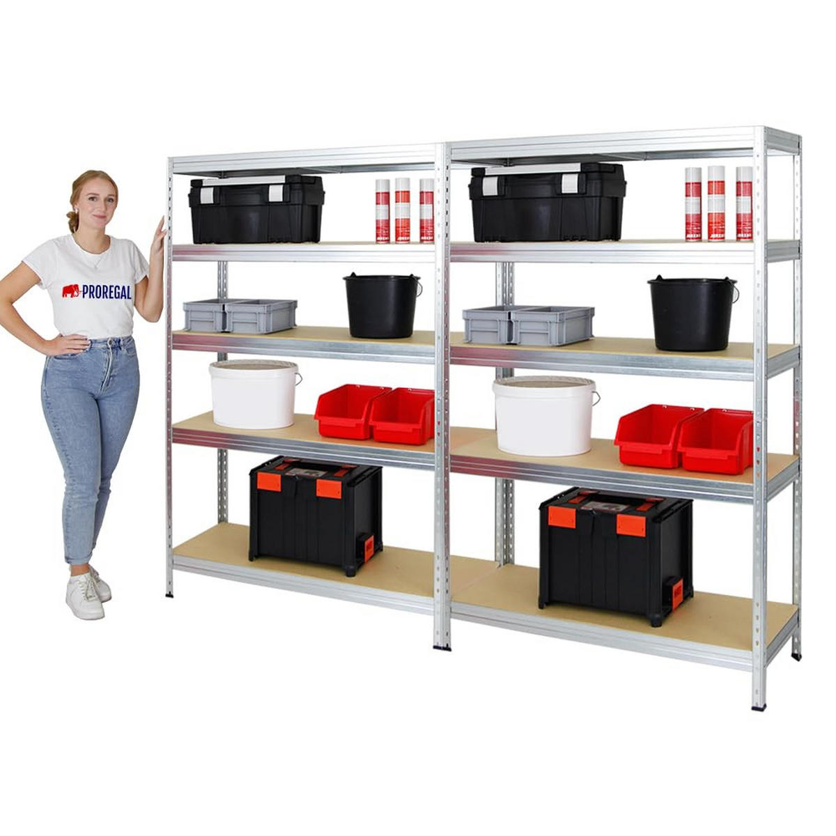 SCHWERLASTREGAL Rivet 2er-Set mit 2x 180x120x45 cm Fachlast 250 kg Verzinkt - Silberfarben, Metall (240/180/45cm) - PROREGAL