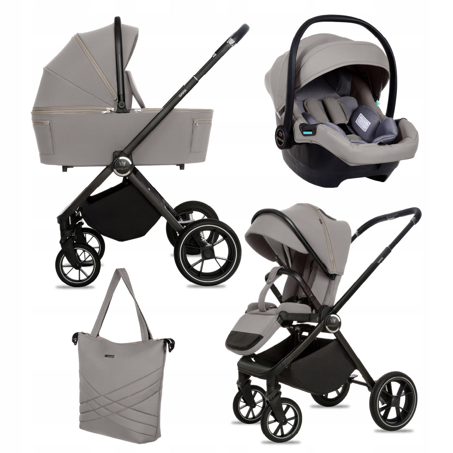 KINDERWAGEN Gavia 3in1 Grau Babywanne, Buggy Sportsitz, Babyschale I-Size - Schwarz/Grau, Textil/Metall (58/99cm) - BabyLux