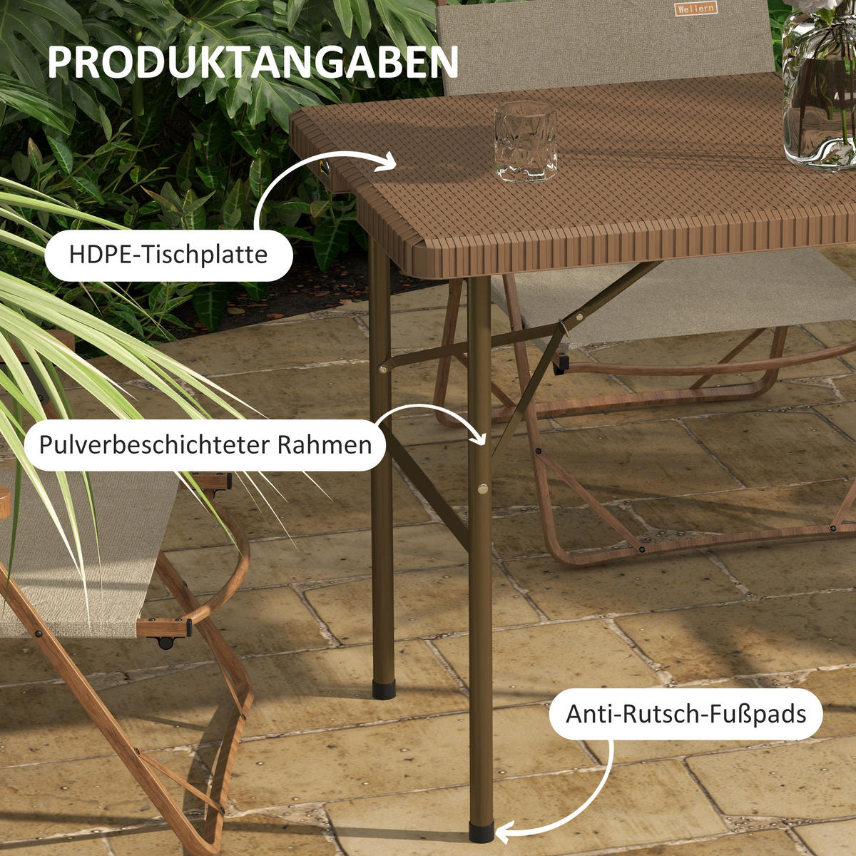 GARTENTISCH, Braun, HDPE - Braun, Kunststoff (122/60/73cm) - Outsunny