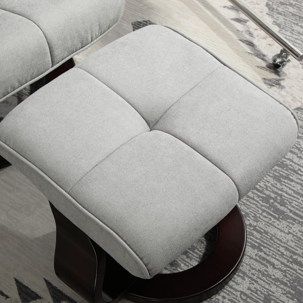 RELAXSESSEL mit Hocker, Drehbar Fernsehsessel mit Liegefunktion Samtoptik - Dunkelbraun/Grau, Holz/Textil (87/113/81cm) - HOMCOM