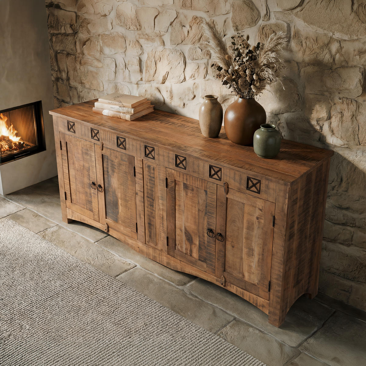 SIDEBOARD Akazie 178x42x88 natur versiegelt NATURE OF SPIRIT #240 - Naturfarben, Holz (178/88/42cm) - Massivmoebel24