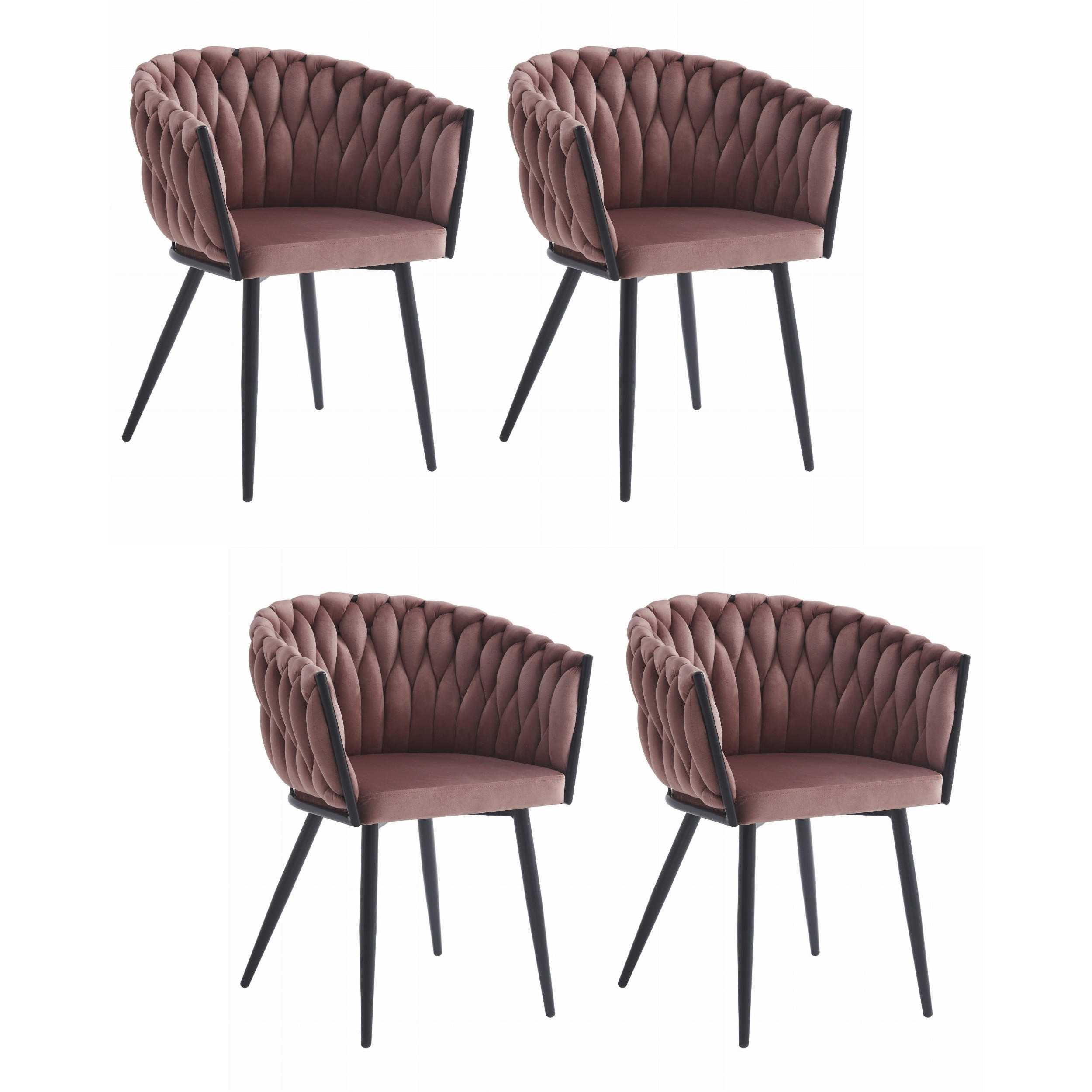 STUHL ARONA 4-er Set, Rosa, Schwarz, Schwarze metallische Beine - Rosa, Textil/Metall (61/79/55cm) - Komodee