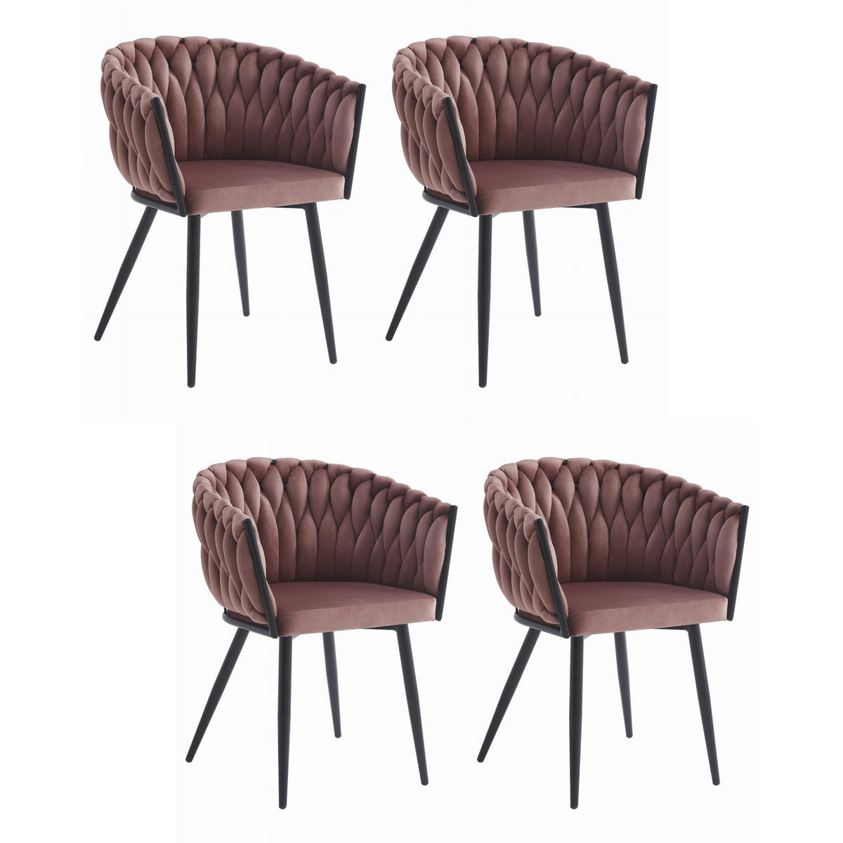 STUHL ARONA 4-er Set, Rosa, Schwarz, Schwarze metallische Beine - Rosa, Textil/Metall (61/79/55cm) - Komodee