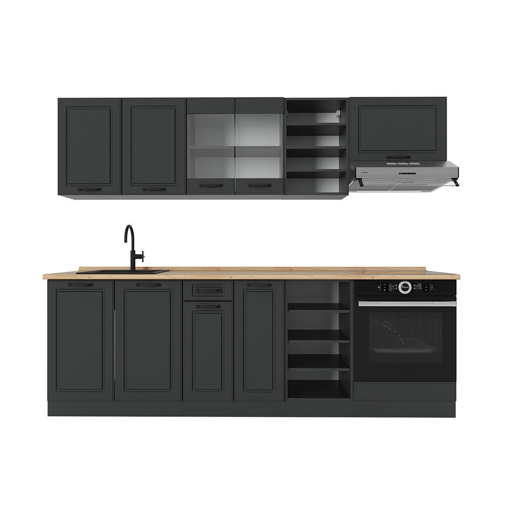 KUHINJSKI BLOK R-Line Antracitna podeželska hiša/antracitna 240 cm brez delovne plošče - antracit, leseni material (240/81.6/46cm) - Vicco