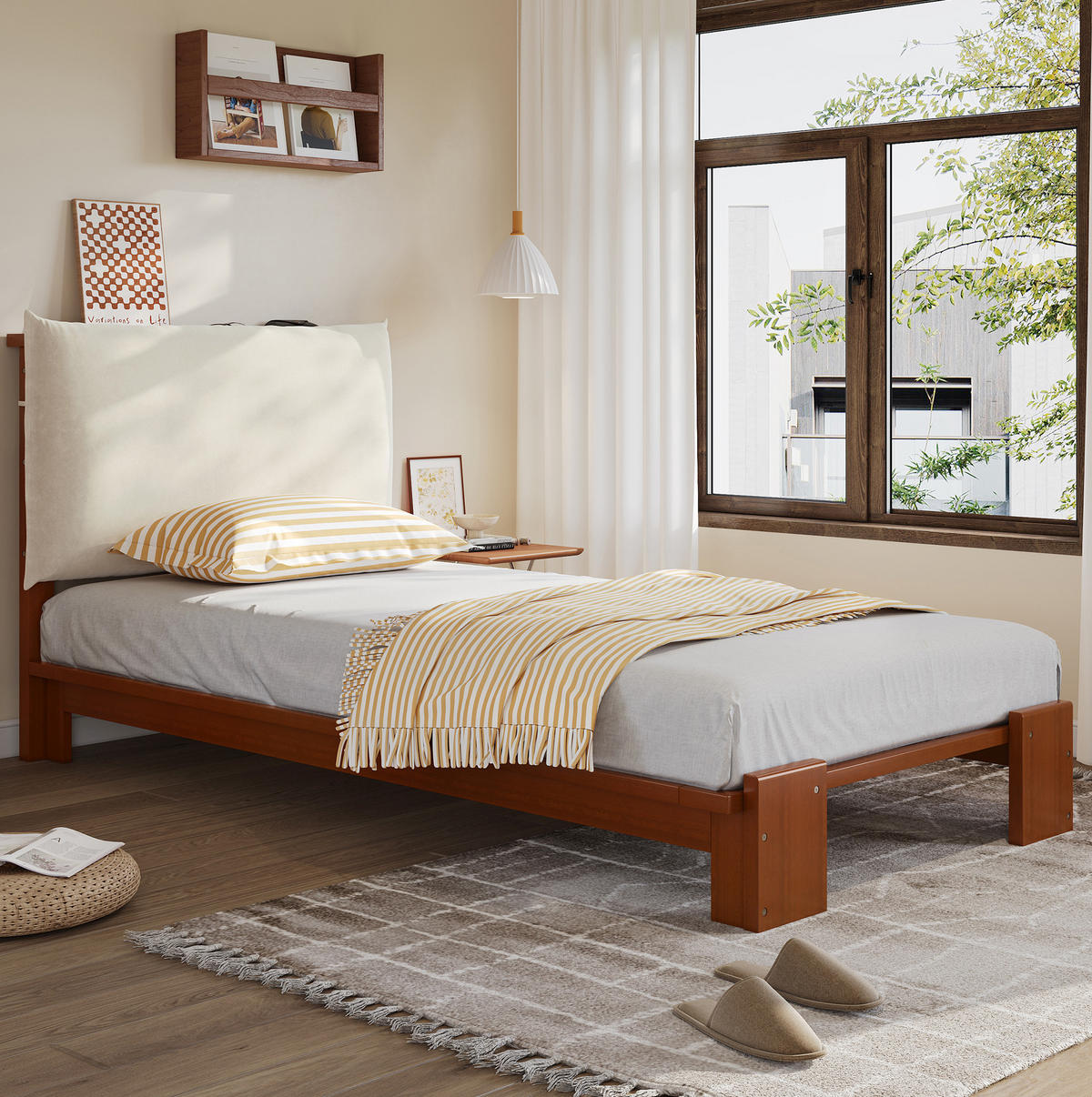 POLSTERBETT 90/200 cm mit gepolsterter Rückenlehne, stabilen Lattenrosten und Kiefernholzgestell, Dunkelbraun - Braun, Textil (90/200cm) - Redom