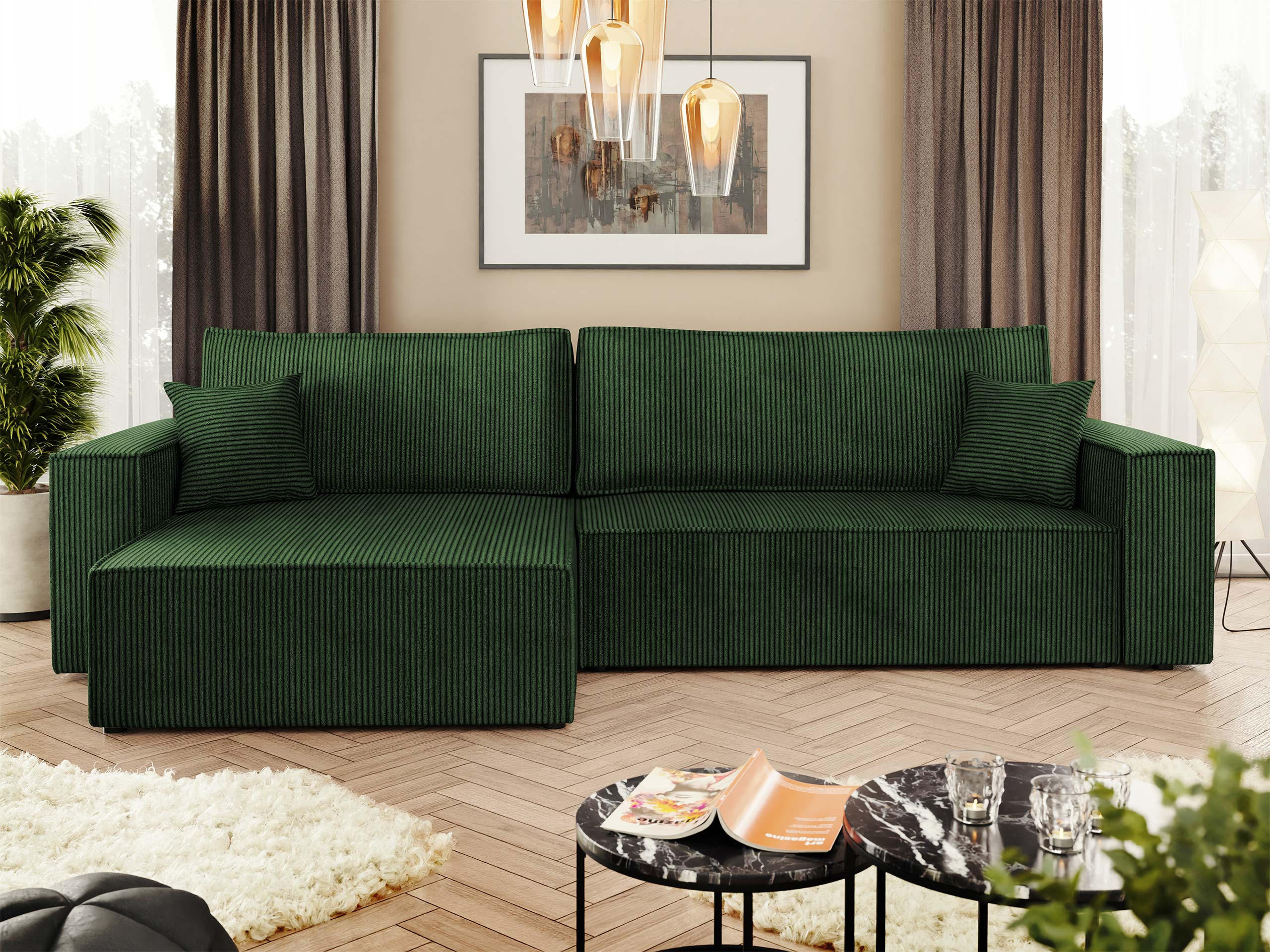 ECKSOFA Karl Cord Maxi - Schwarz/Grün, Holz/Kunststoff (272/145cm) - MIRJAN24
