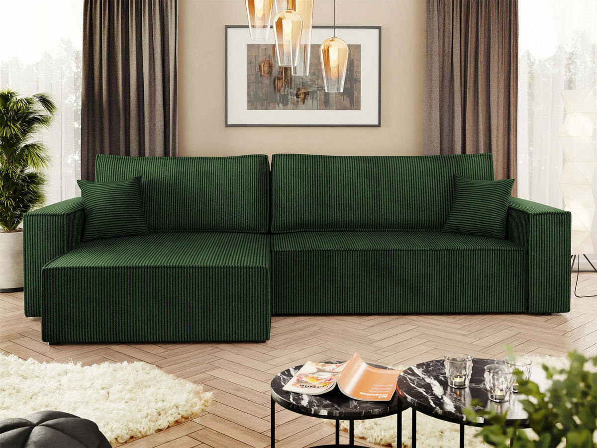 ECKSOFA Karl Cord Maxi - Schwarz/Grün, Holz/Kunststoff (272/145cm) - MIRJAN24