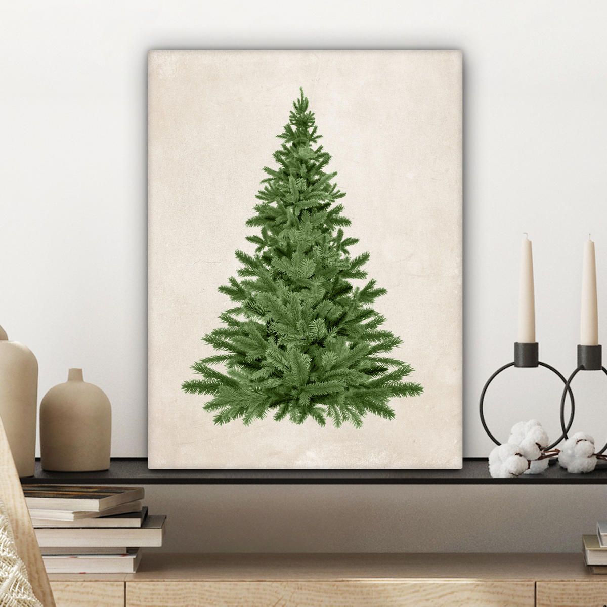 LEINWANDBILD Weihnachtsbaum - Grün - Weihnachten - Feiertage Room Decor 30x40 cm - Olivgrün, Textil (30/40cm) - MuchoWow