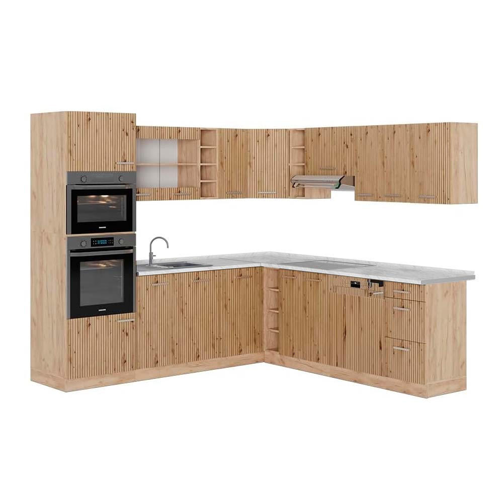 ECKKÜCHE R-Line Artisan-Eiche/Goldkraft Eiche 237 x 247 cm, AP Marmor - Eiche Wotan/Eiche Artisan, Holzwerkstoff (247/81.6/60cm) - Vicco