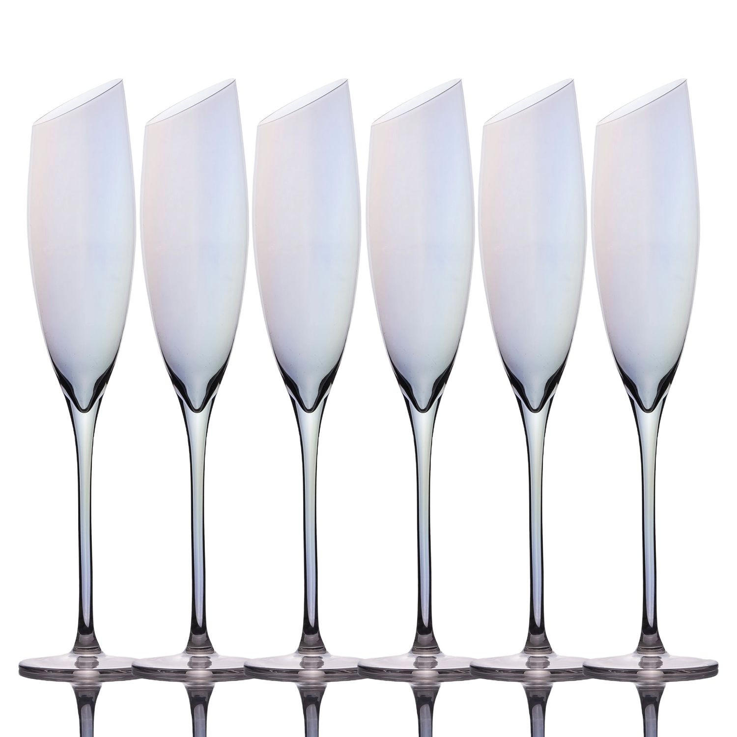 CHAMPAGNER/SEKT Glas mit moderner Kante Regenbogen Schimmer 150 ml (6er-Set) - Transparent, Glas (0.15L) - Intirilife